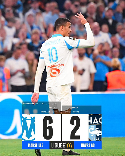 格林伍德大四喜！马赛6-2血洗勒阿弗尔登顶法甲榜首